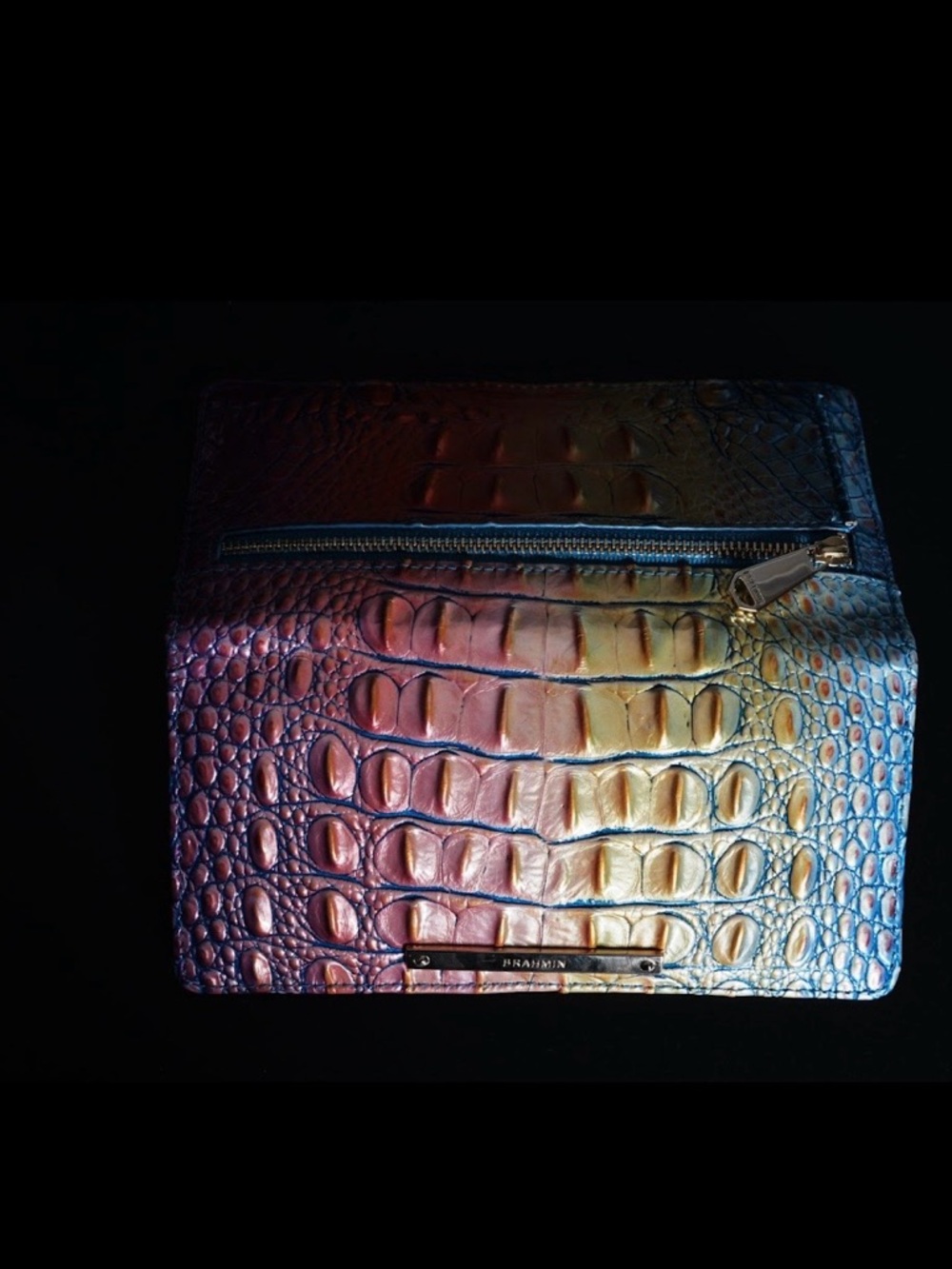 Brahmin Iridescent Croc-Embossed Leather Wallet - Blue, Purple, Gold